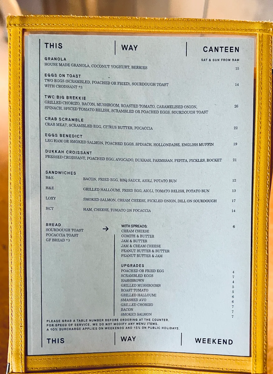 Menu, This Way Canteen