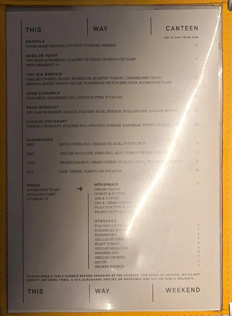 Menu, This Way Canteen