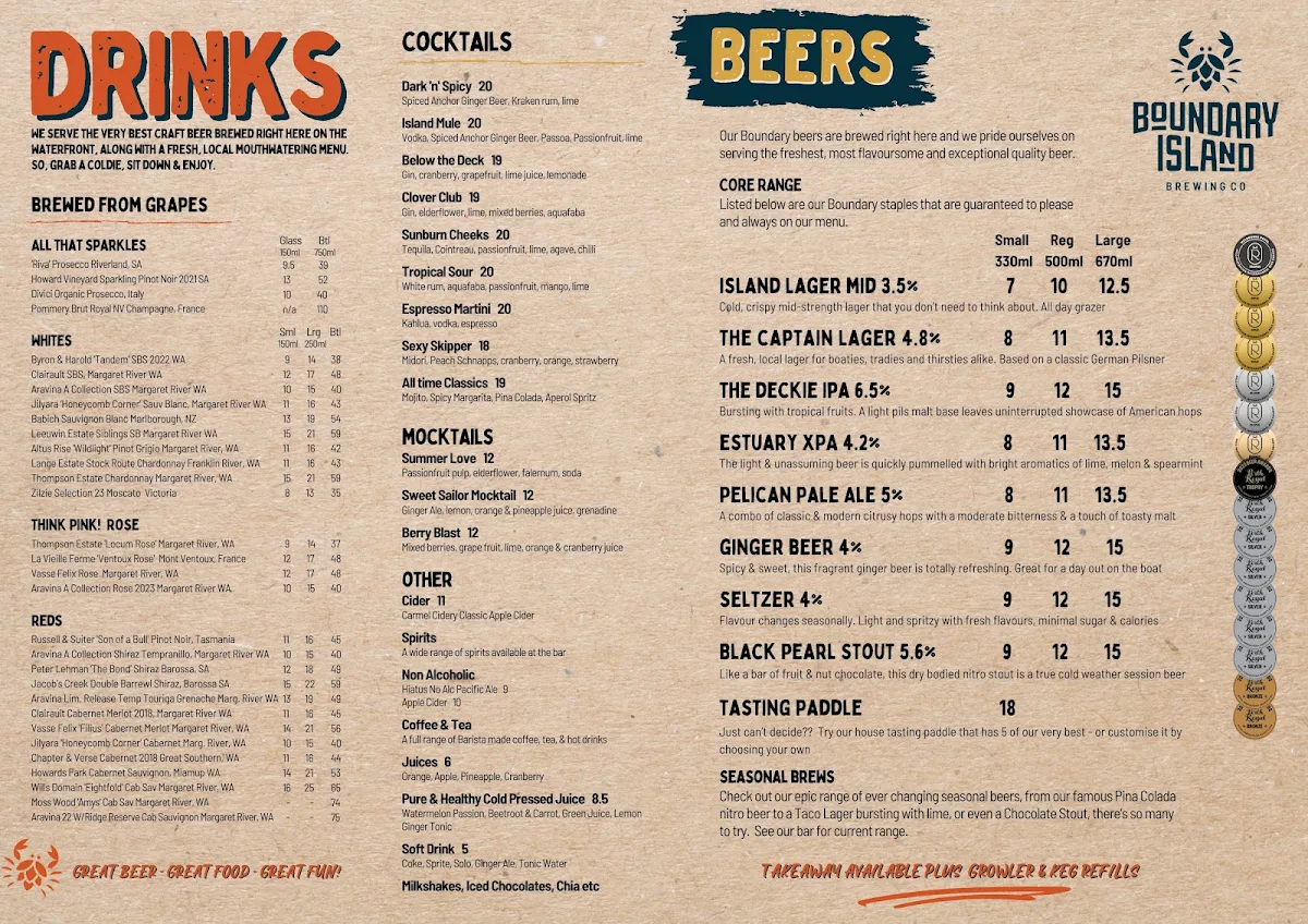Menu, Boundary Island Brewery