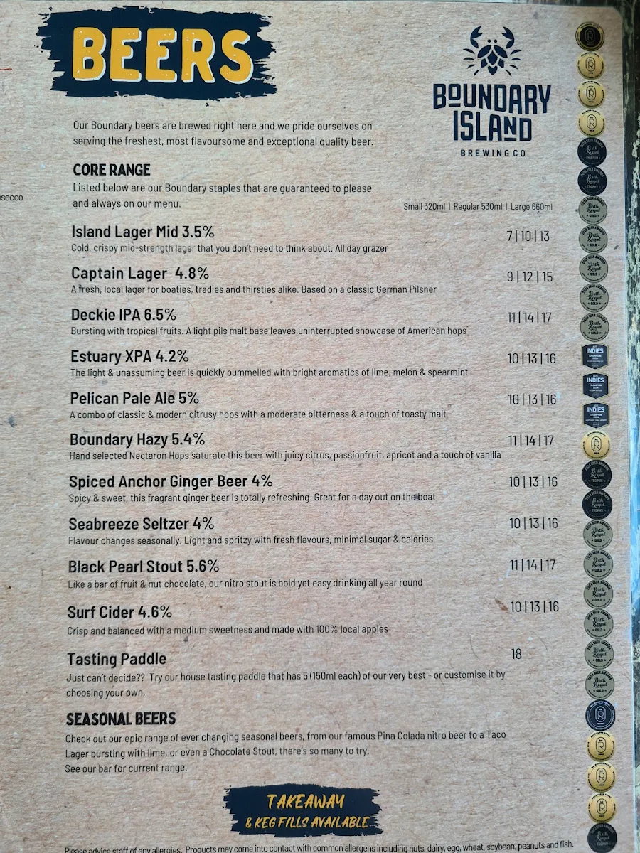 Menu, Boundary Island Brewery
