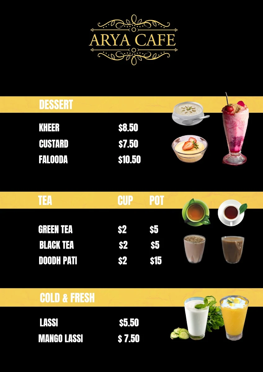 Menu, Arya Café
