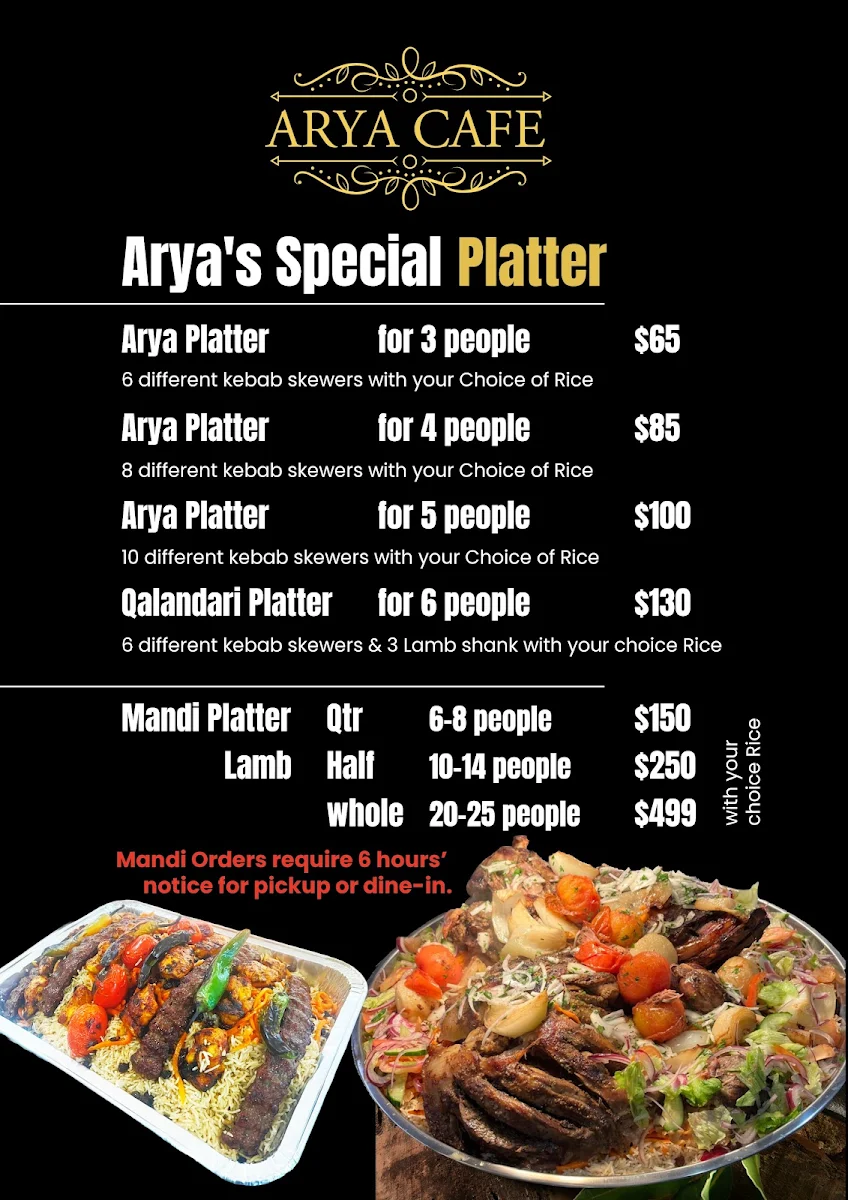 Menu, Arya Café
