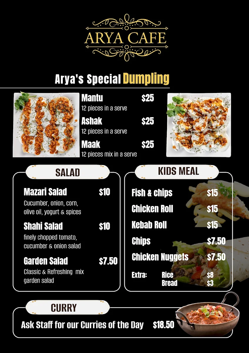 Menu, Arya Café
