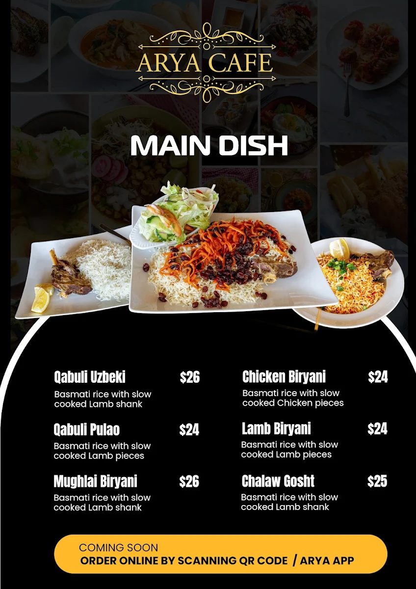 Menu, Arya Café