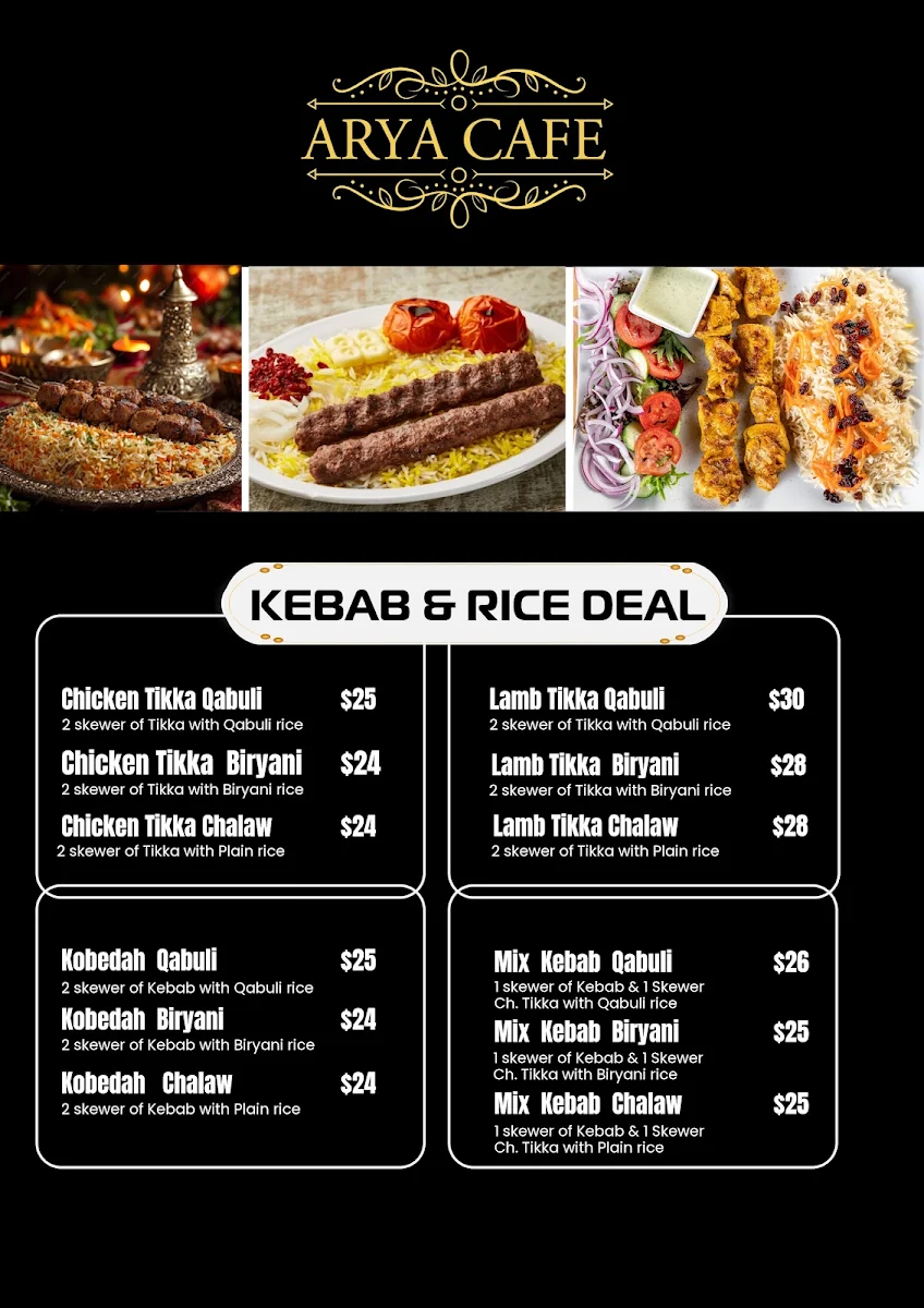 Menu, Arya Café