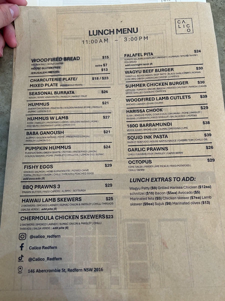 Menu, Calico - Cafe, Restaurant, Pizzeria & Bar