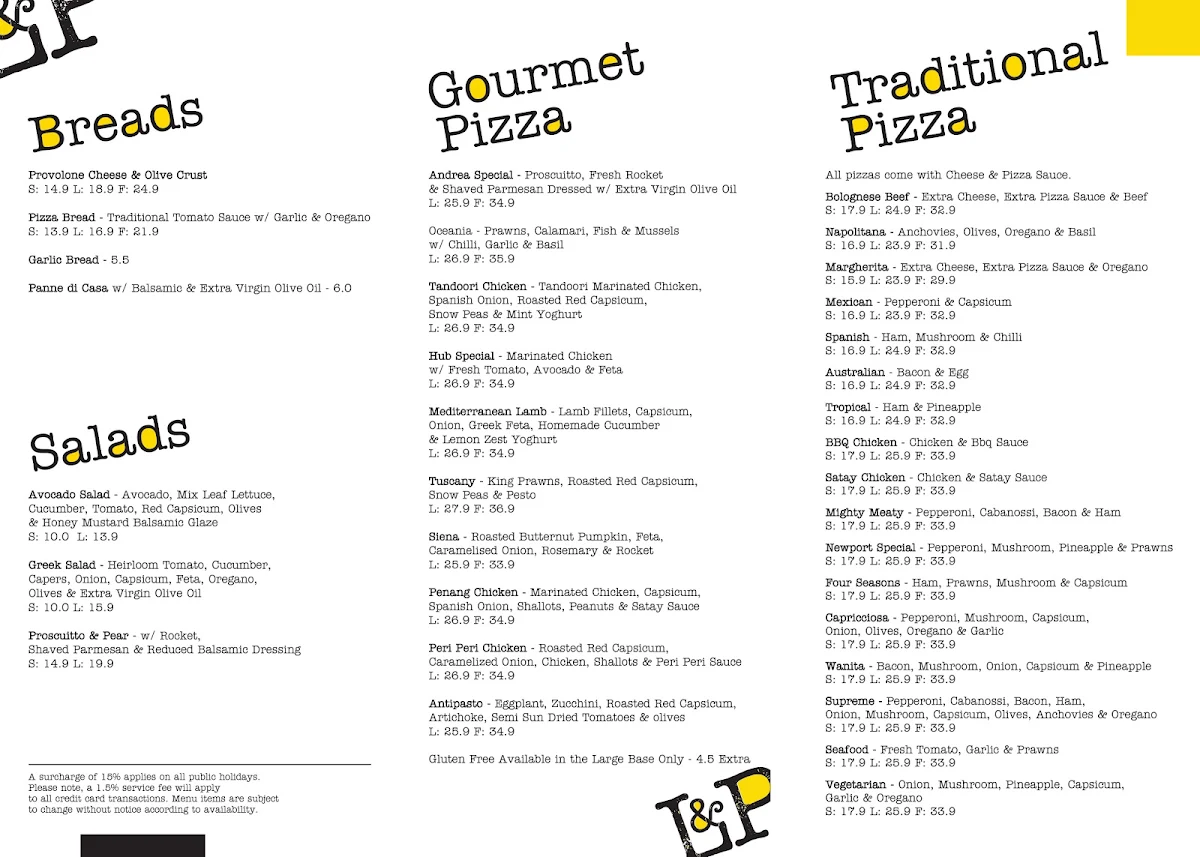Menu, Lucky & Pep's