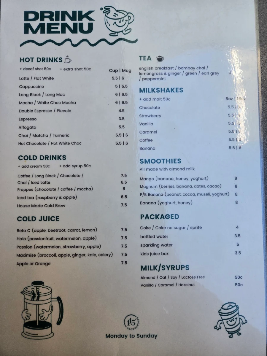 Menu, 115 Groundhouse