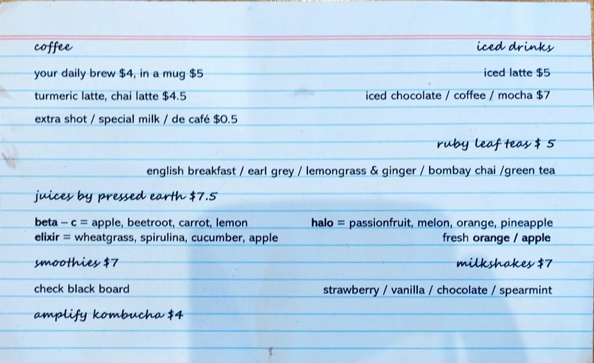 Menu, 115 Groundhouse