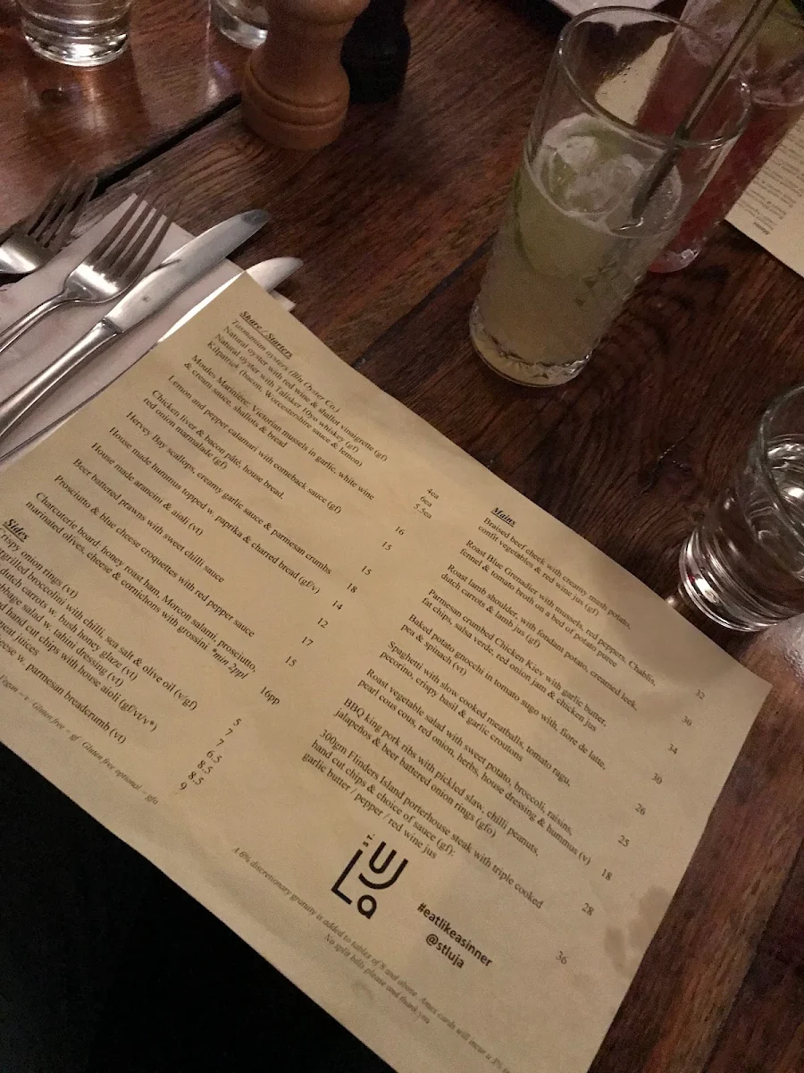 Menu, St LuJa | Cocktail Bar with an Irish accent
