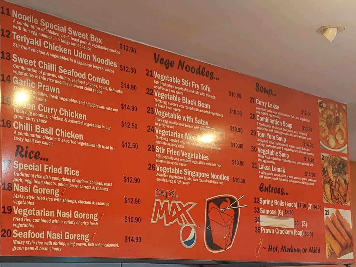 Menu, JP's Noodle Bar