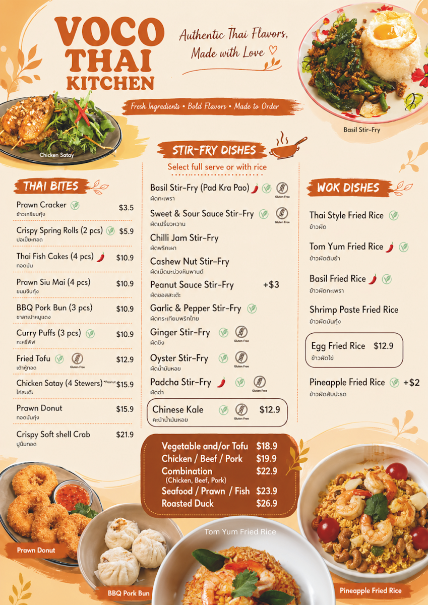 Menu, Voco Thai Kitchen