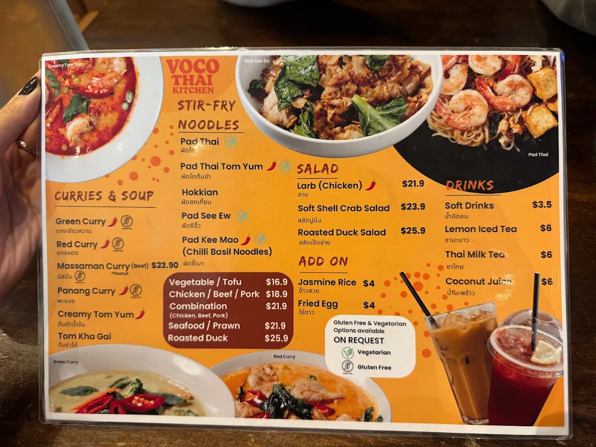 Menu, Voco Thai Kitchen
