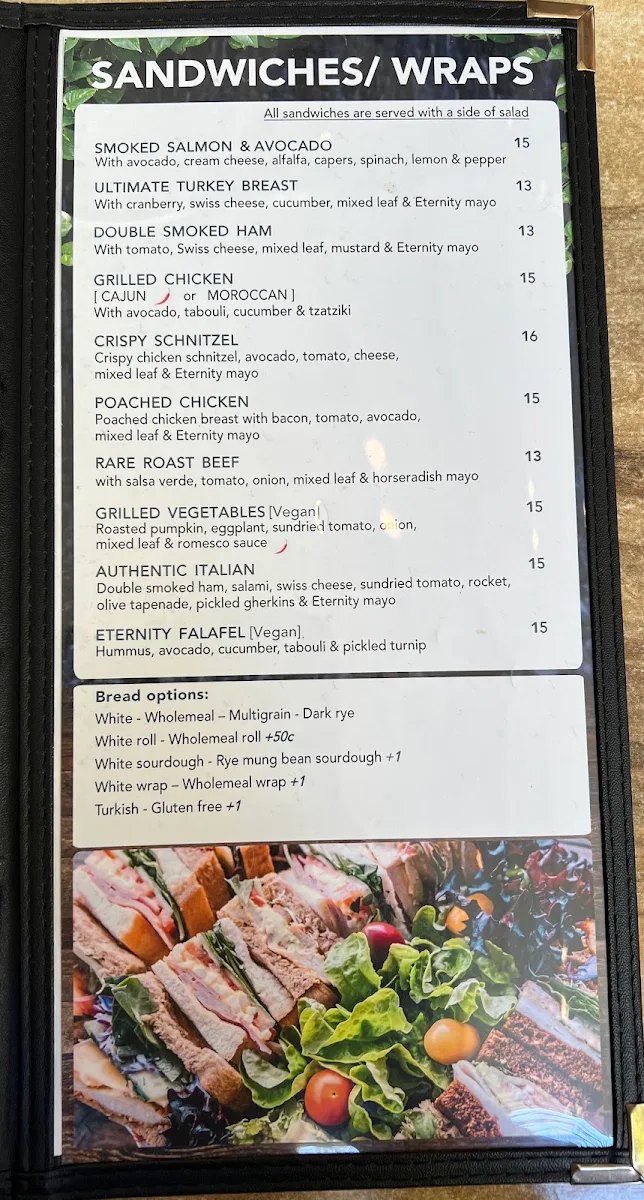 Menu, Eternity Cafe Town Hall Square