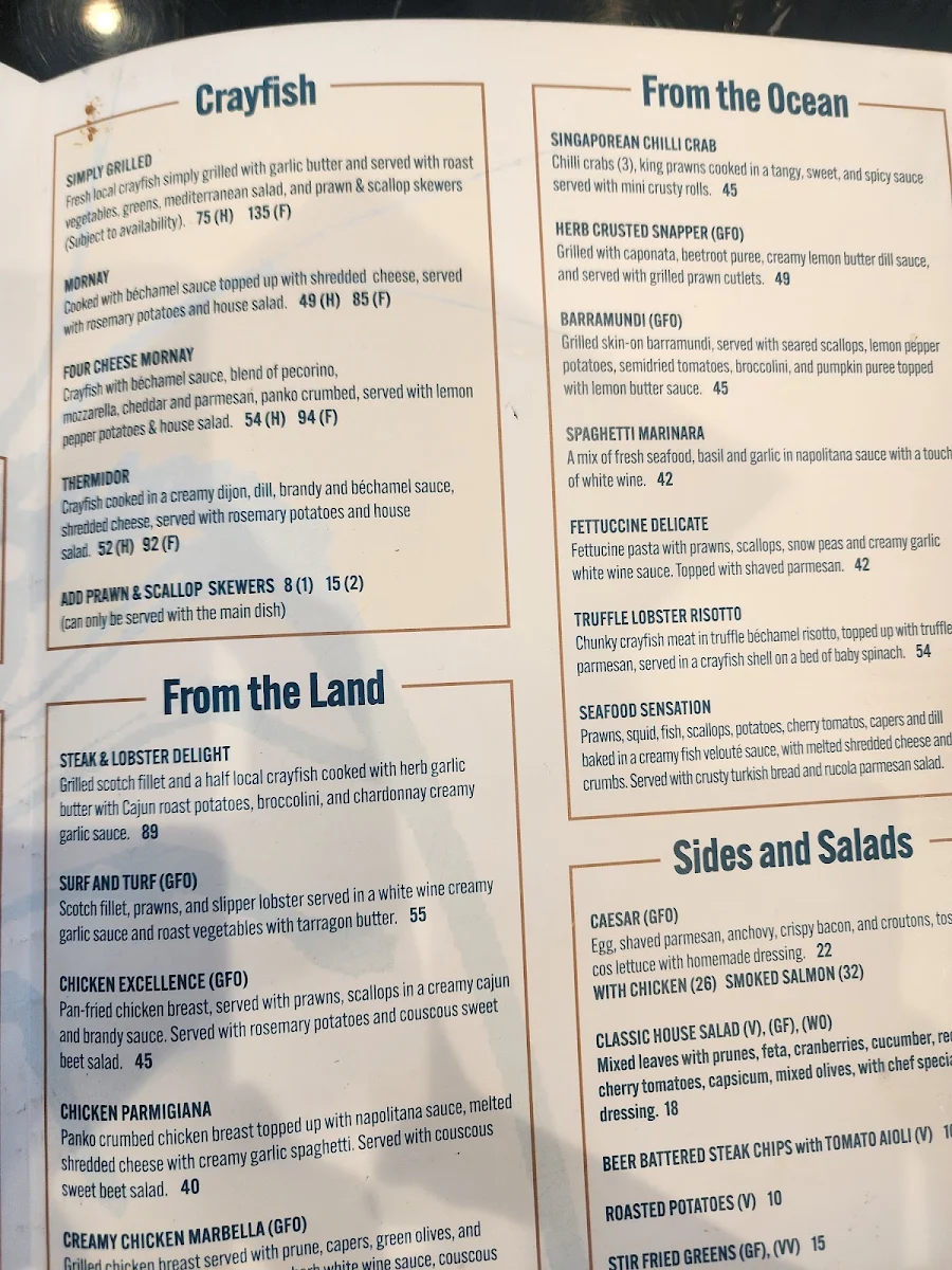 Menu, The Cray Seafood & Grill Bunbury
