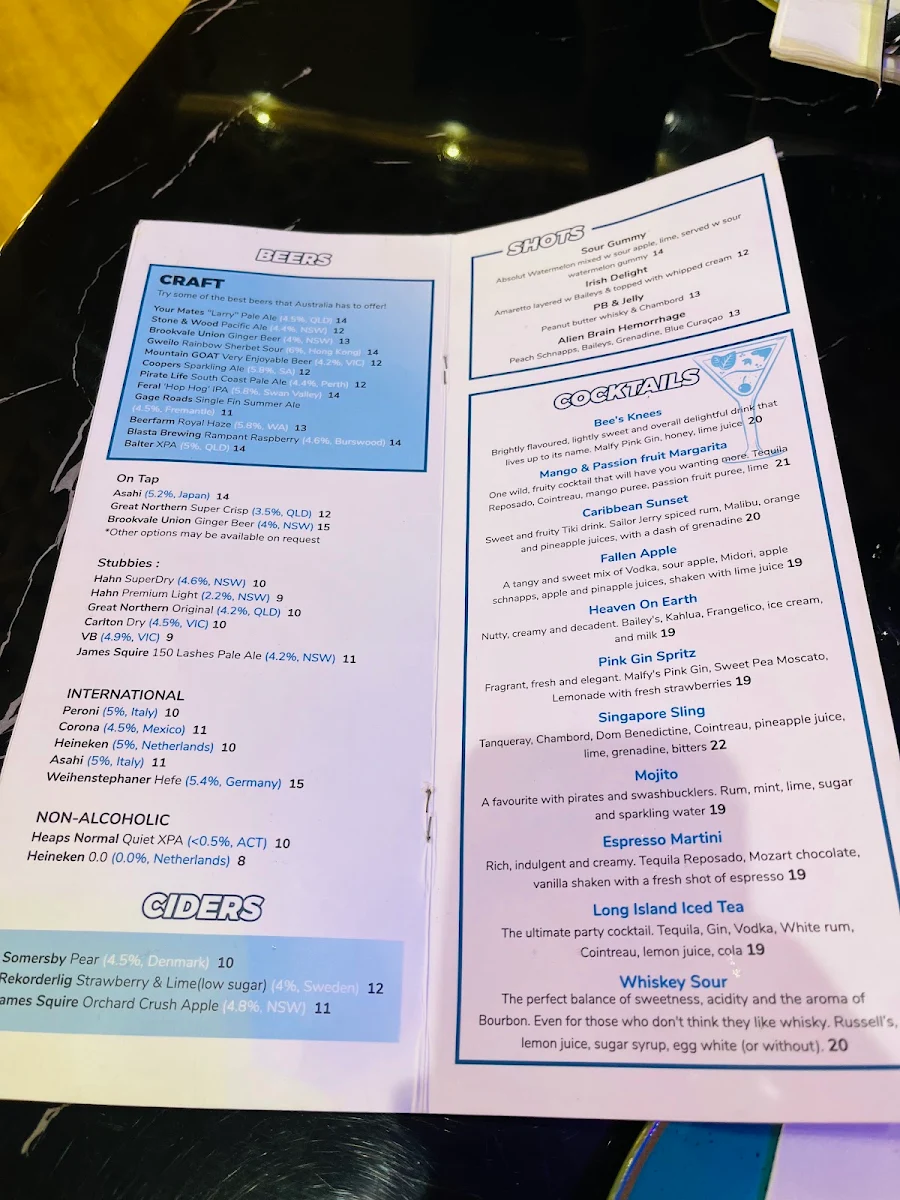Menu, The Cray Seafood & Grill Bunbury