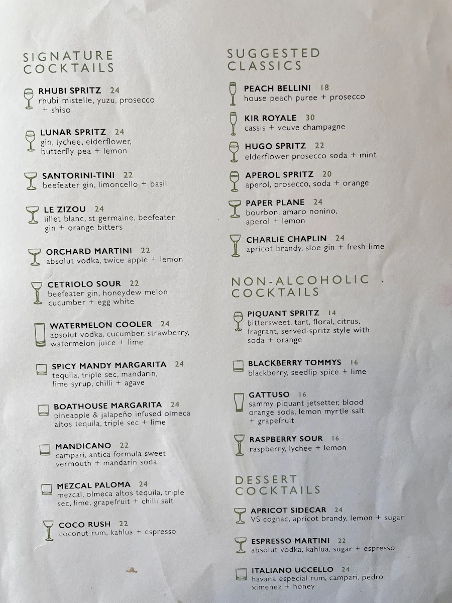 Menu, Barrenjoey House Palm Beach