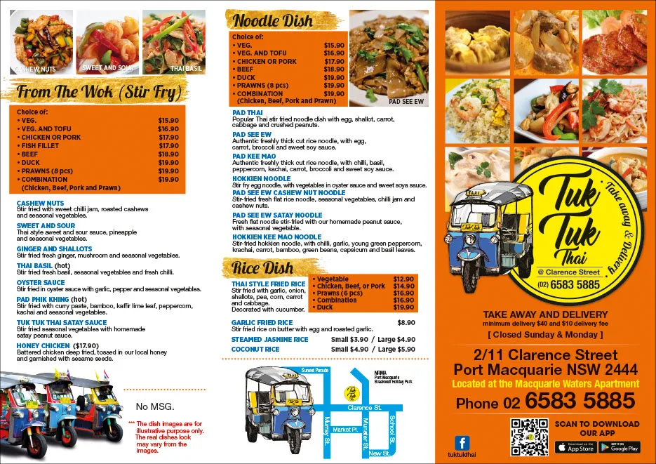 Menu, Tuk Tuk Thai Takeaway