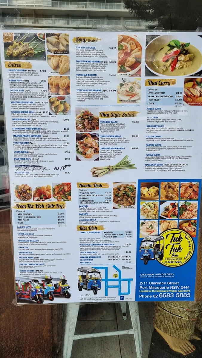 Menu, Tuk Tuk Thai Takeaway