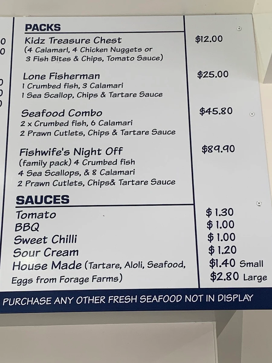 Menu, Noosa Harbour Fish Market