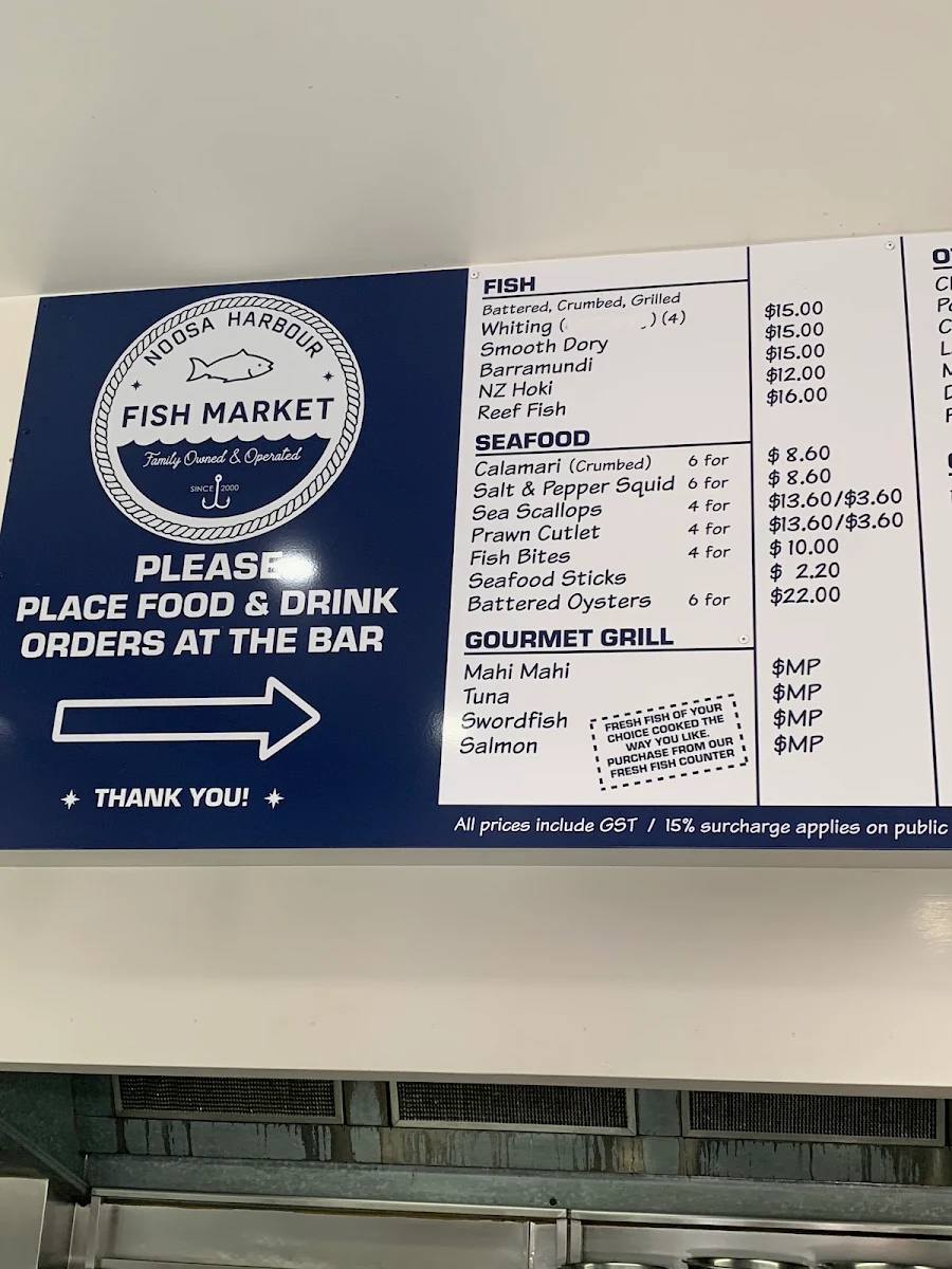 Menu, Noosa Harbour Fish Market