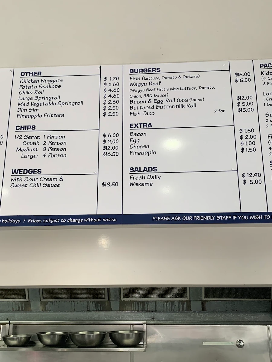 Menu, Noosa Harbour Fish Market