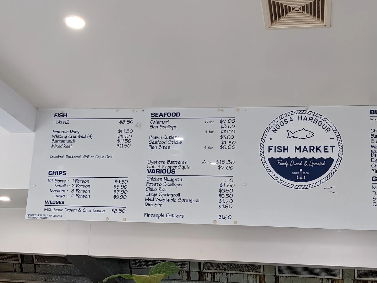 Menu, Noosa Harbour Fish Market