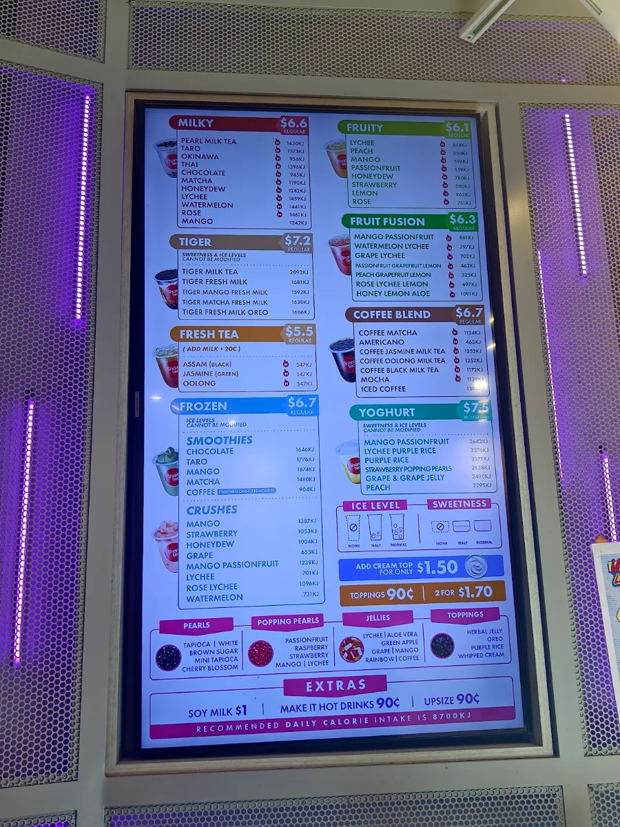 Menu, Sharetea Sydney University