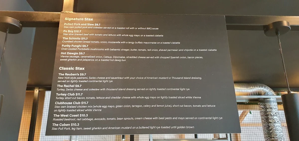 Menu, Stax Cafe