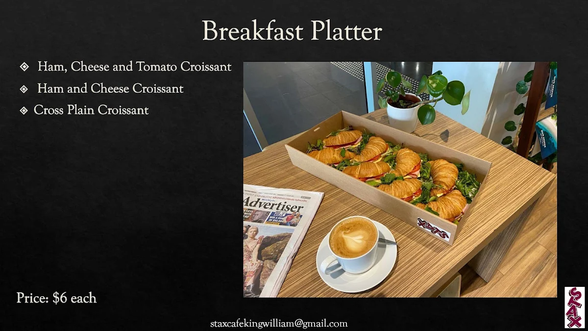 Menu, Stax Cafe