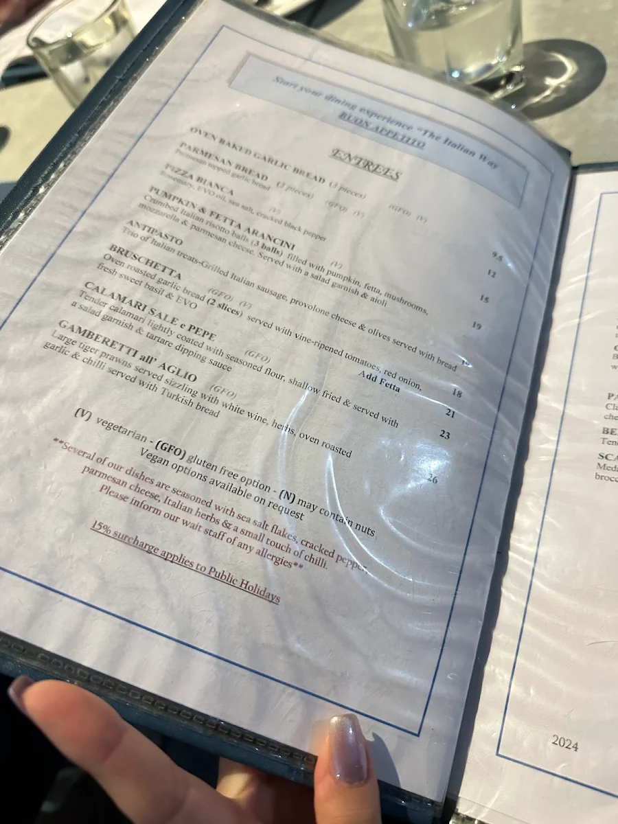 Menu, Mia Cucina Italian Cafe