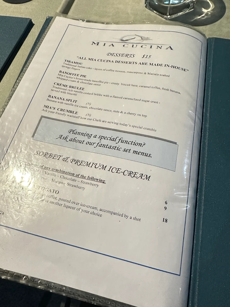 Menu, Mia Cucina Italian Cafe