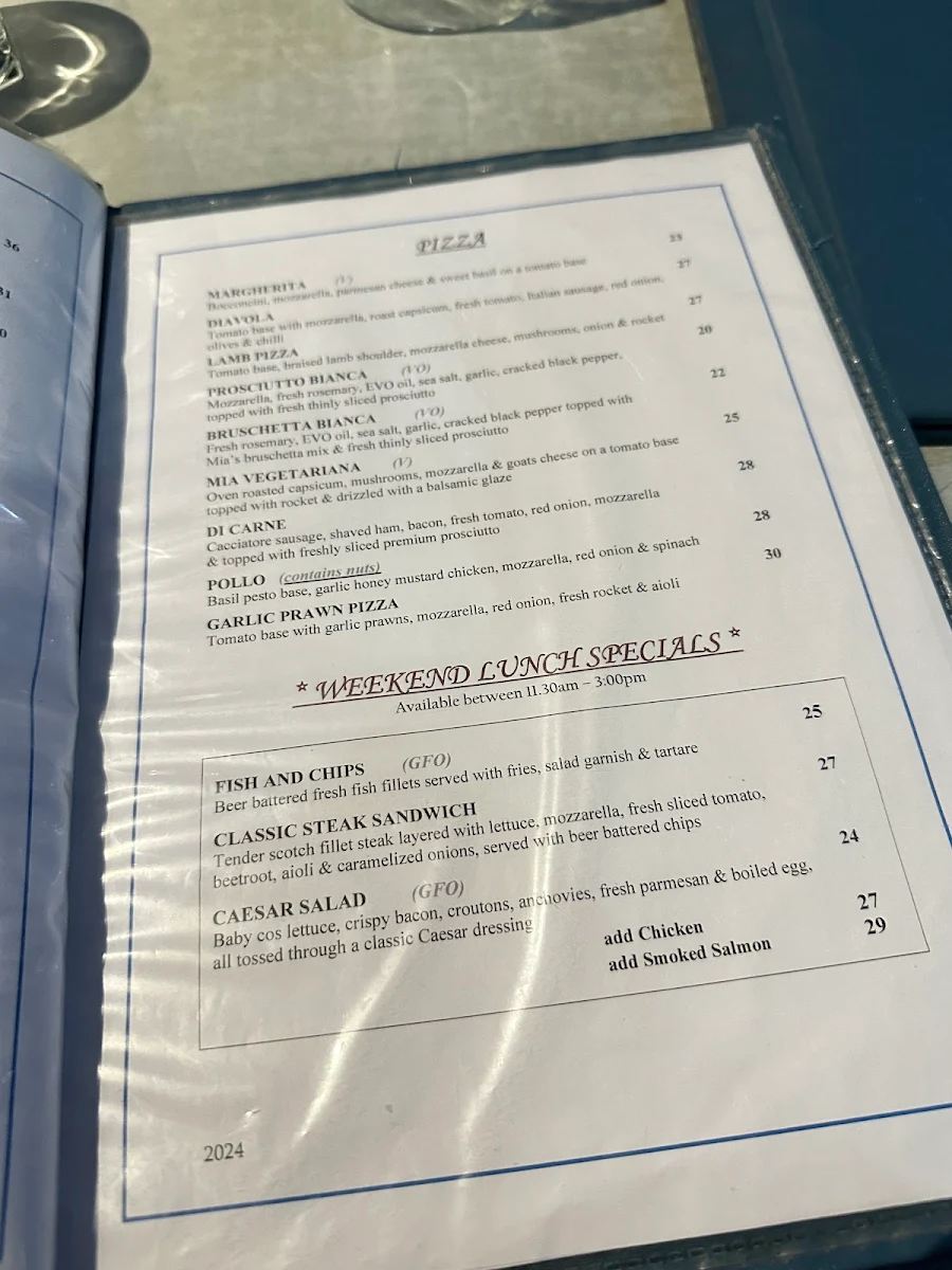 Menu, Mia Cucina Italian Cafe