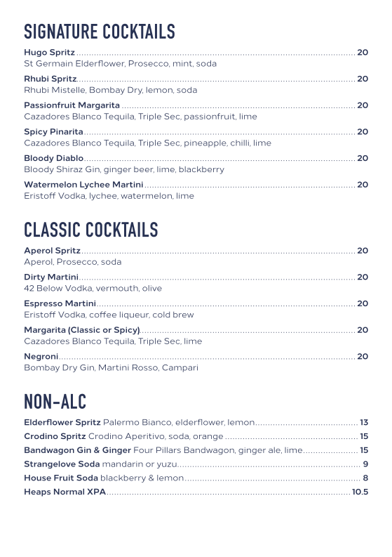 Menu, Bridgeview Hotel