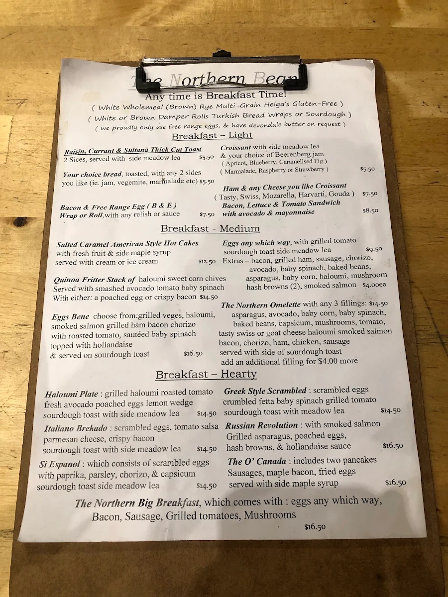 Menu, Bridgeview Hotel