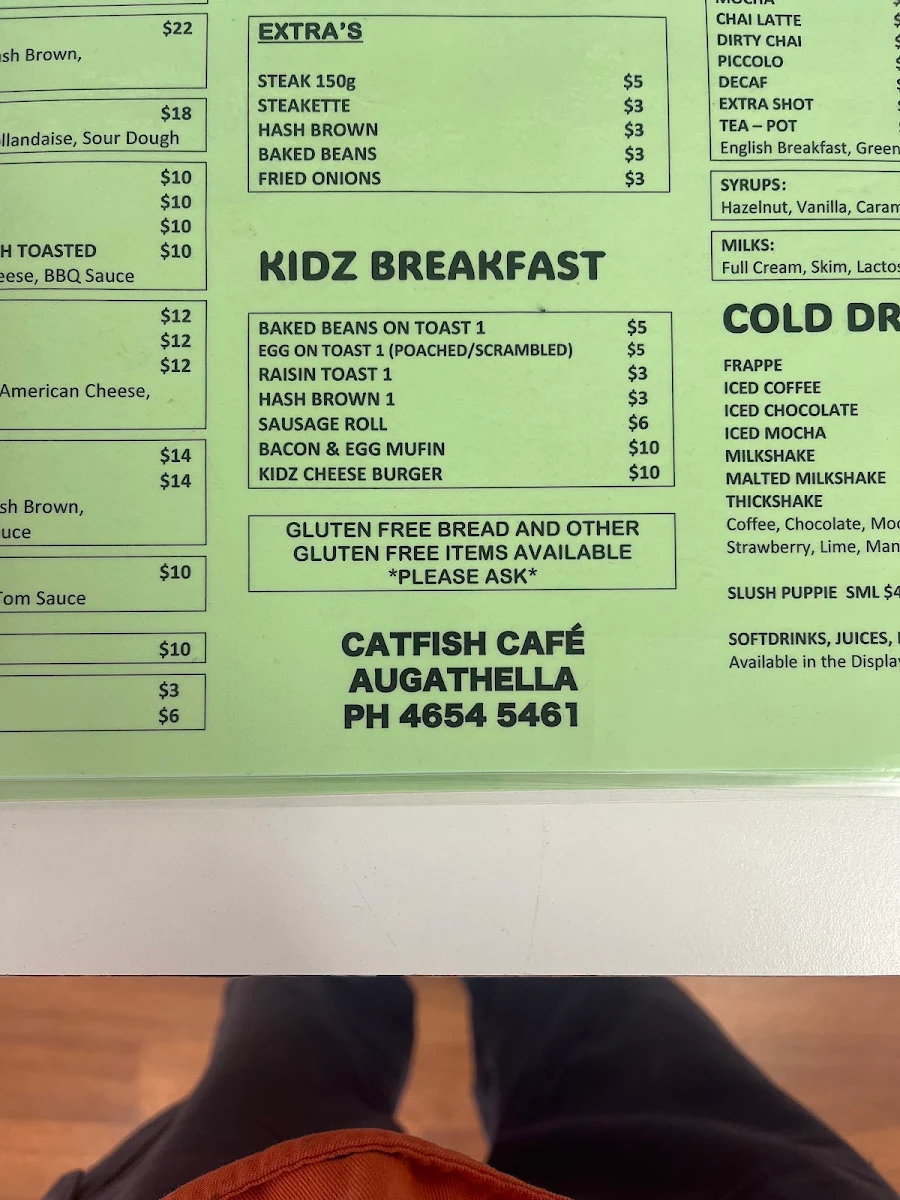 Menu, Catfish Collections Cafe