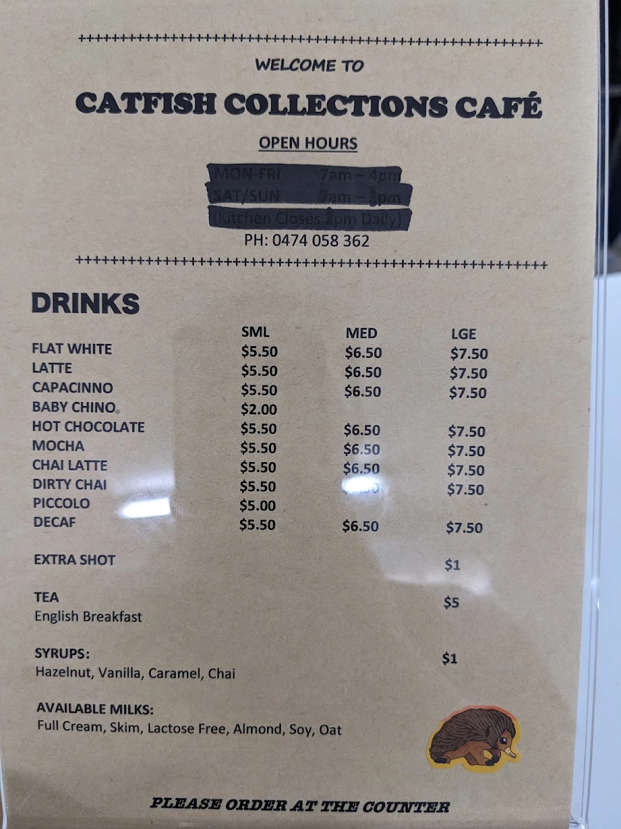 Menu, Catfish Collections Cafe