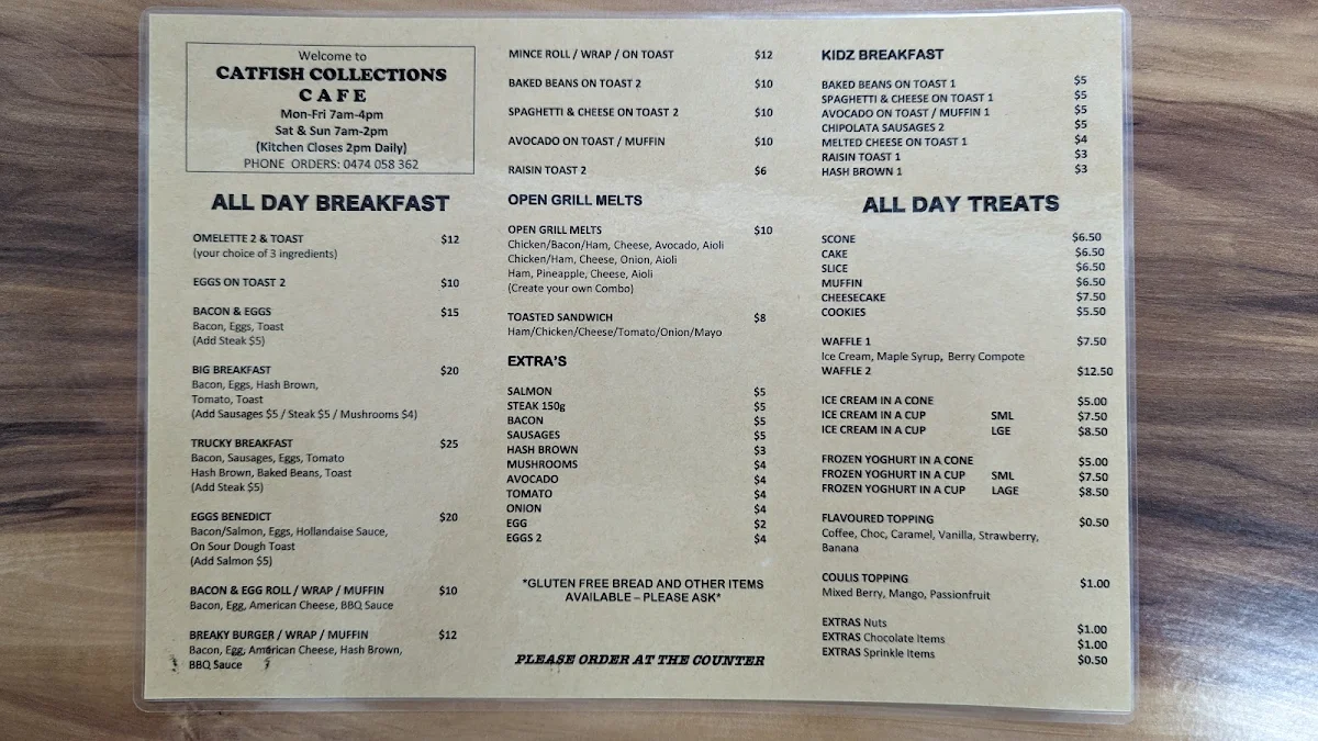 Menu, Catfish Collections Cafe