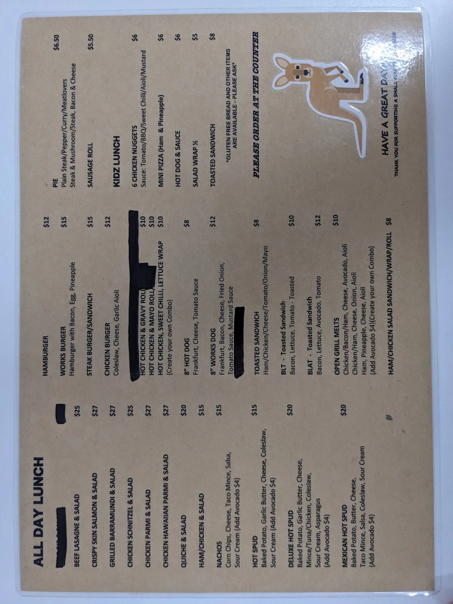 Menu, Catfish Collections Cafe