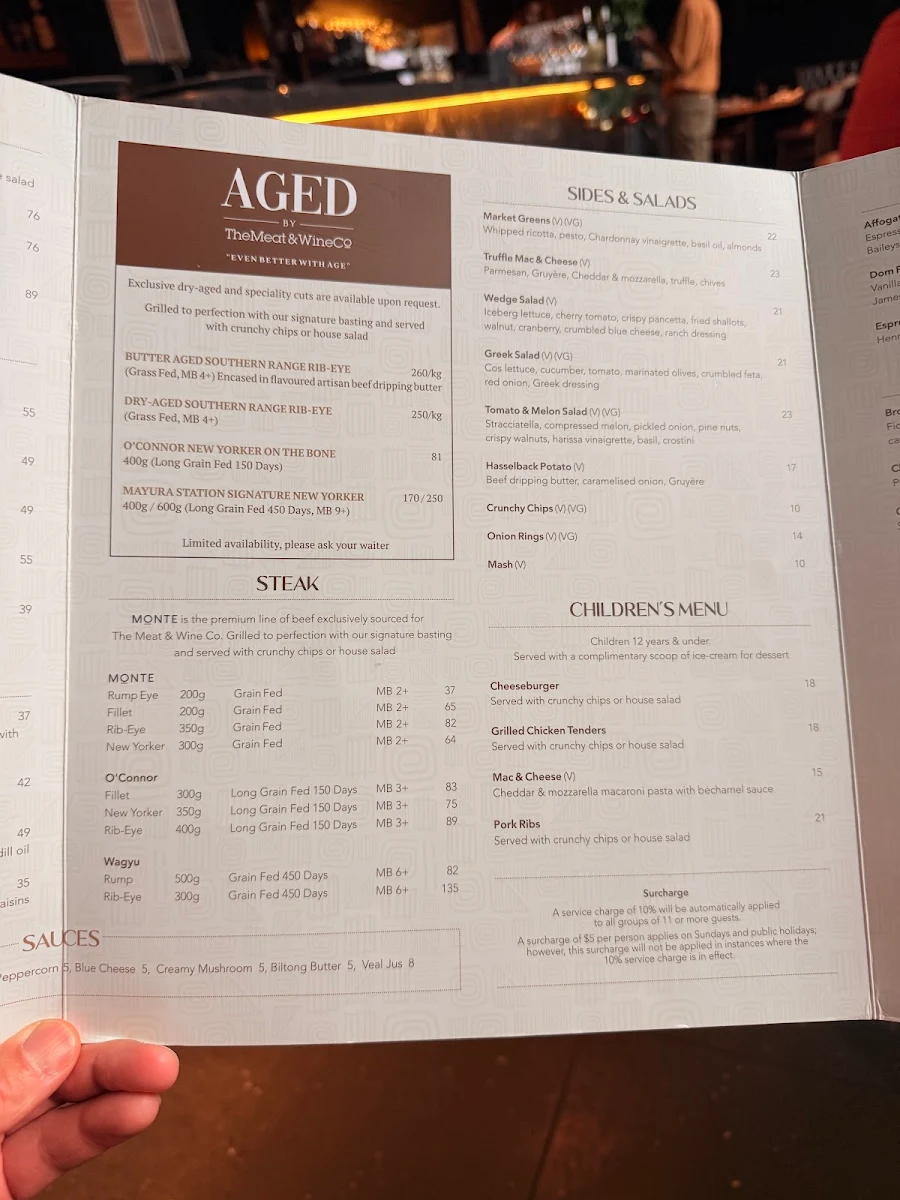 Menu, The Meat & Wine Co South Yarra