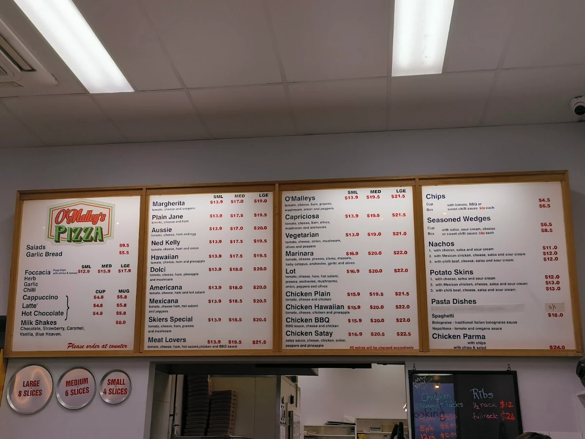 Menu, O'malley's Mansfield