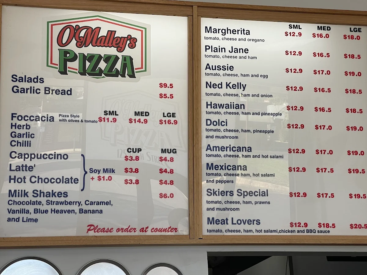 Menu, O'malley's Mansfield