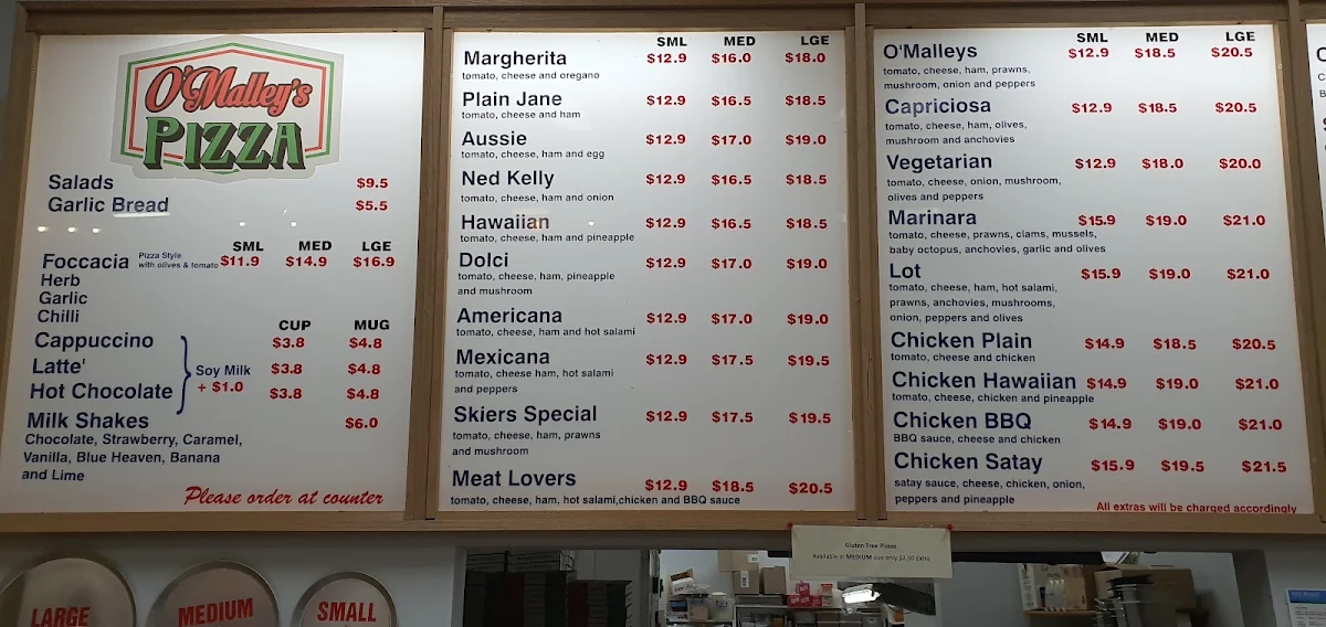 Menu, O'malley's Mansfield