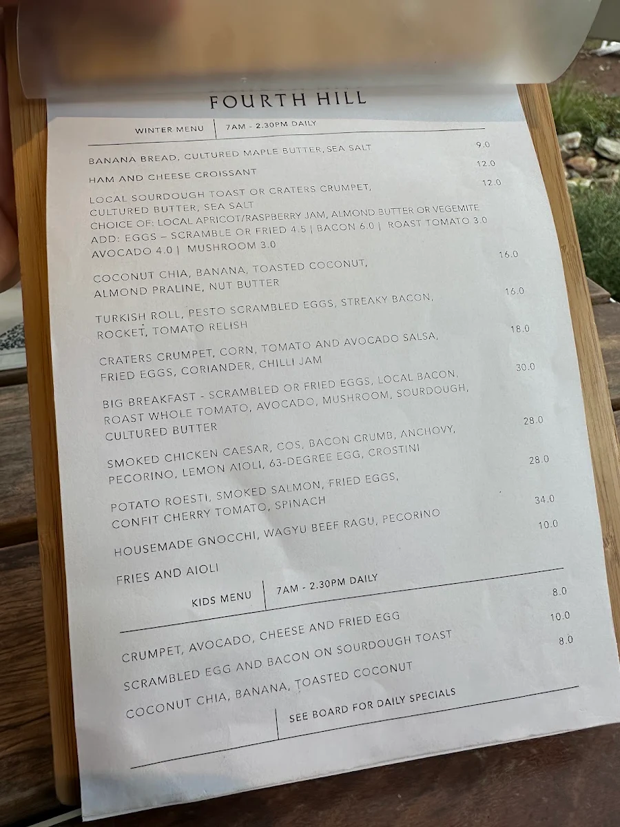Menu, Fourth Hill Providore