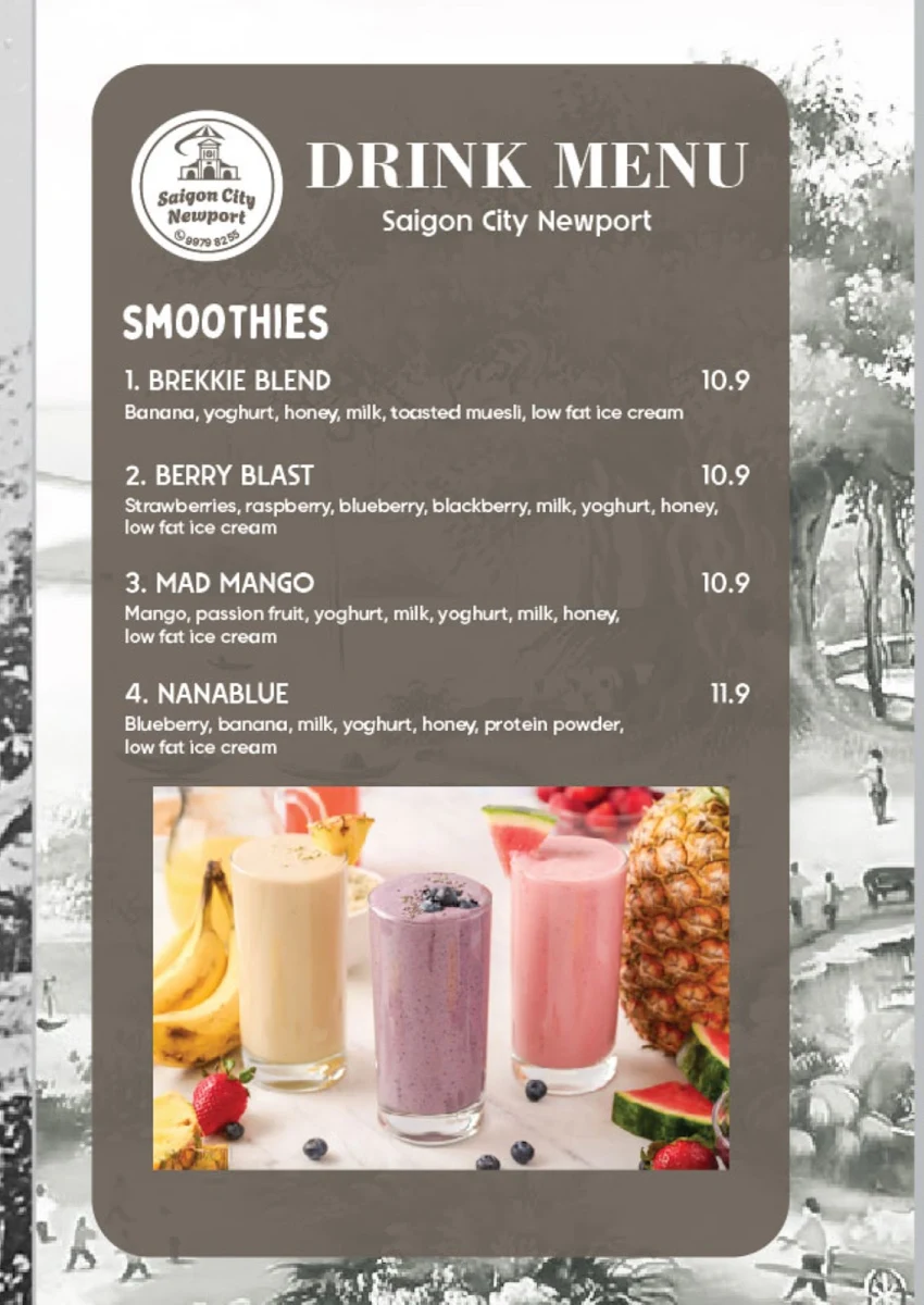 Menu, Saigon City Newport