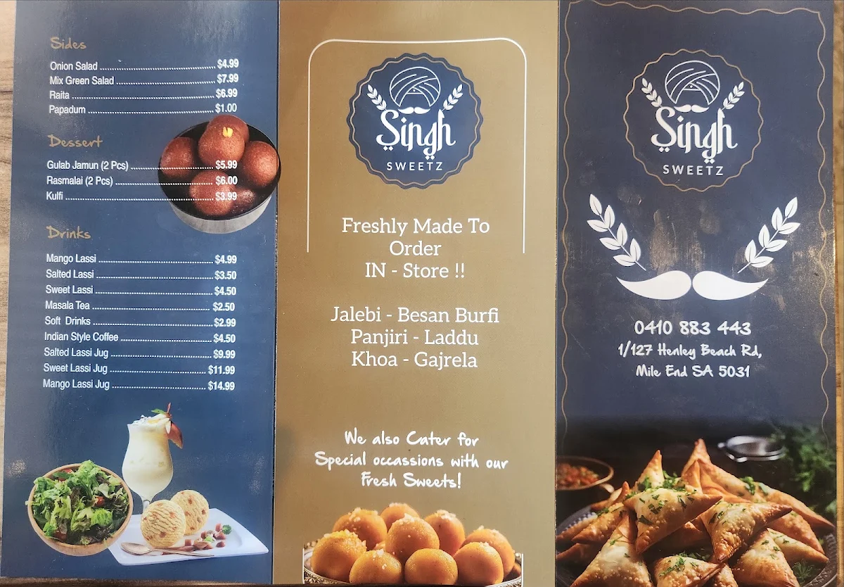 Menu, Singh Sweetz & Fast Food