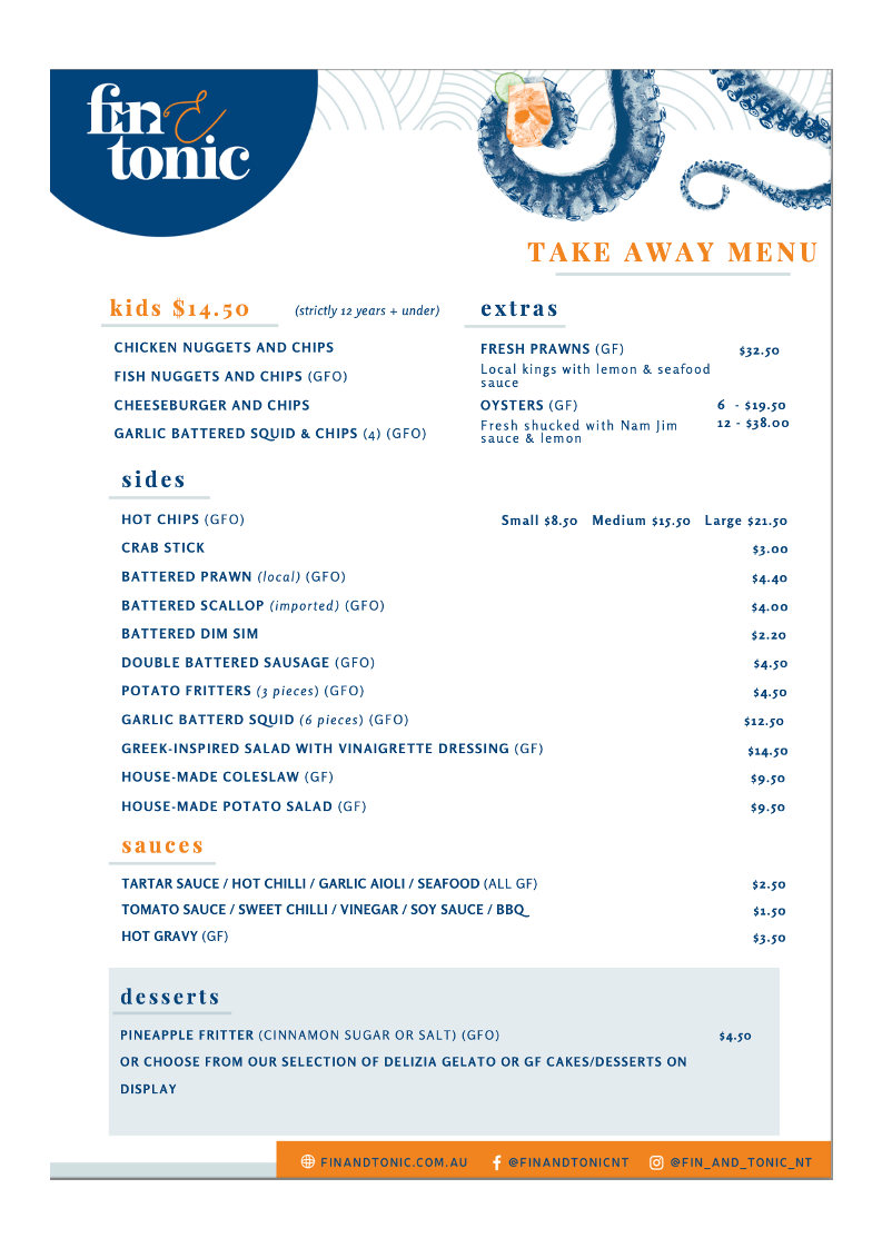 Menu, Fin & Tonic NT