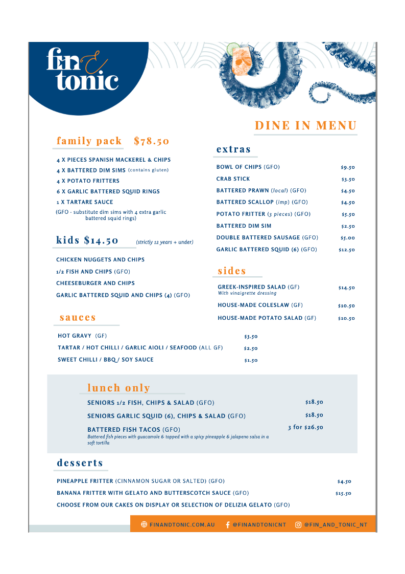 Menu, Fin & Tonic NT