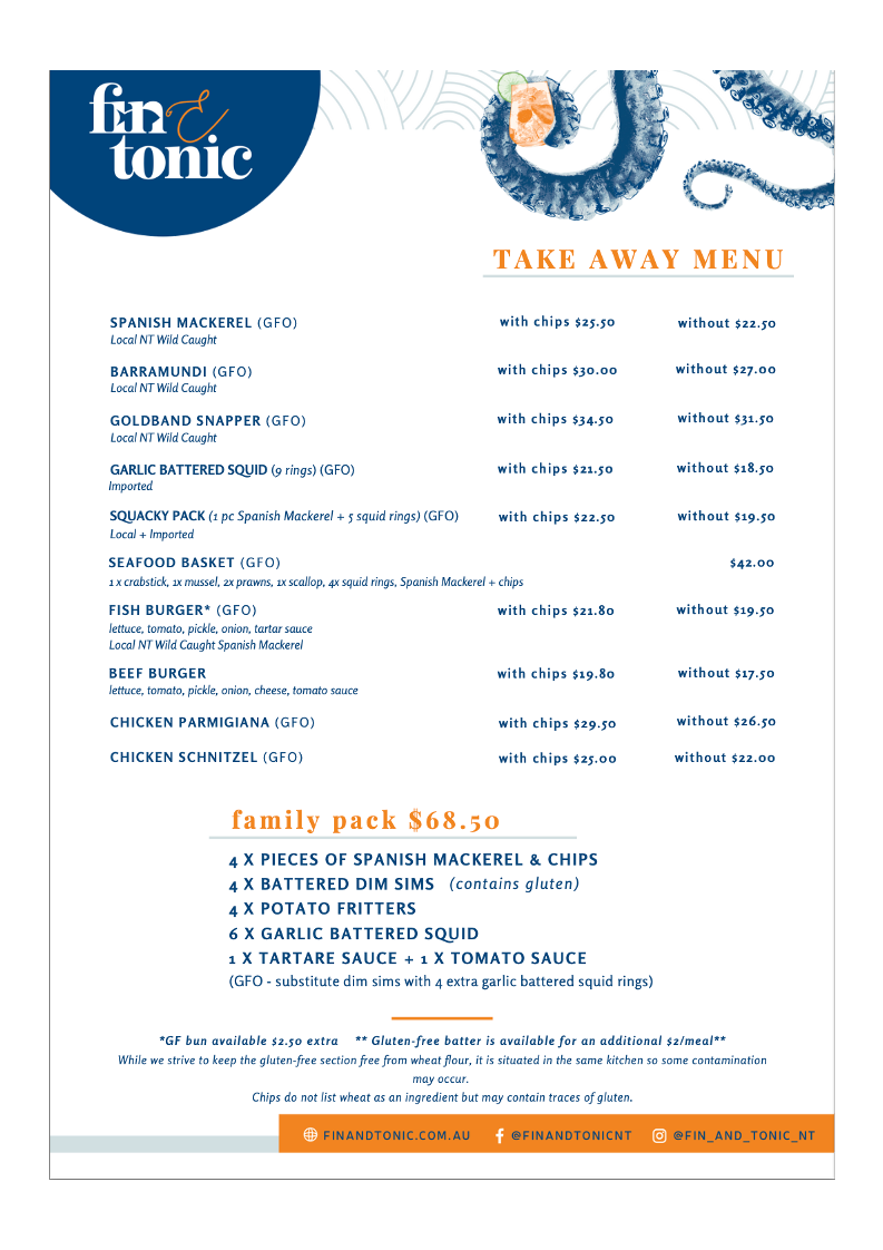 Menu, Fin & Tonic NT