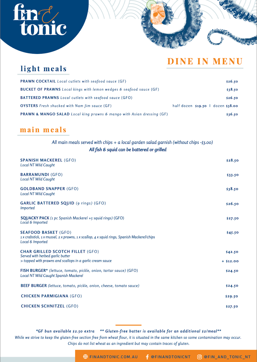 Menu, Fin & Tonic NT